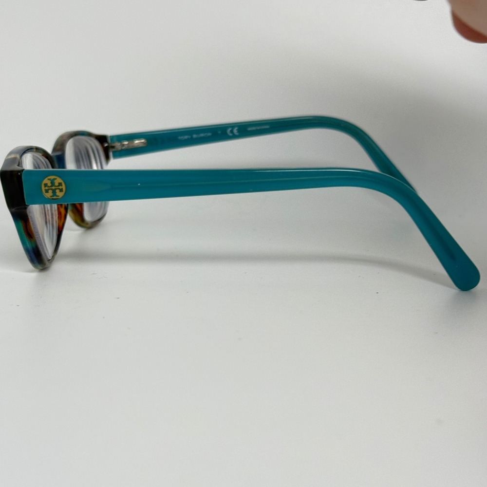 Tory Burch Multicolor Tortoiseshell Cat-Eye Glasses with Teal Temples - Picture 2 of 7